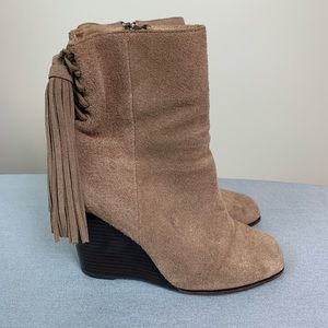Jeffrey Campbell Tan Suede Fringe Ankle Booties